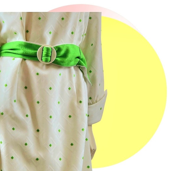 Vintage Mod White & Green Midi Dress Sz 12 W Belt New With‎ Tags - Picture 5 of 16